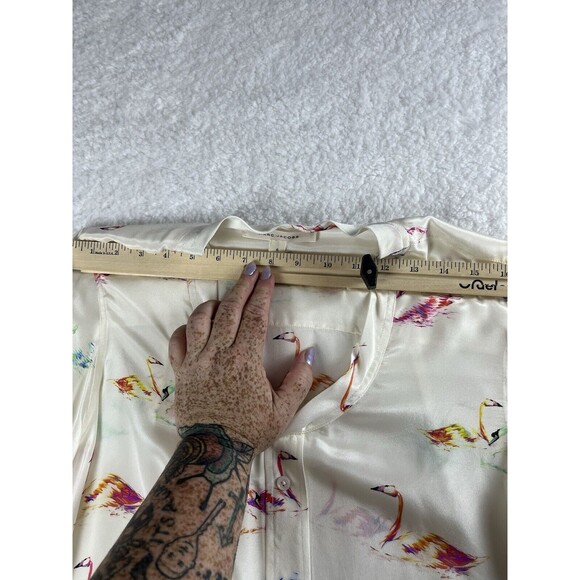 Marc Jacob’s Blouse Womens 4 Sheer Silk Swans Print Chic Career Light Academia - Picture 4 of 11